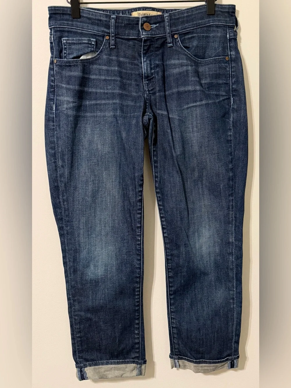 Holding Horses Slim Boyfriend Crop Jeans Womens 27 Blue Cuffed Mid Rise Denim